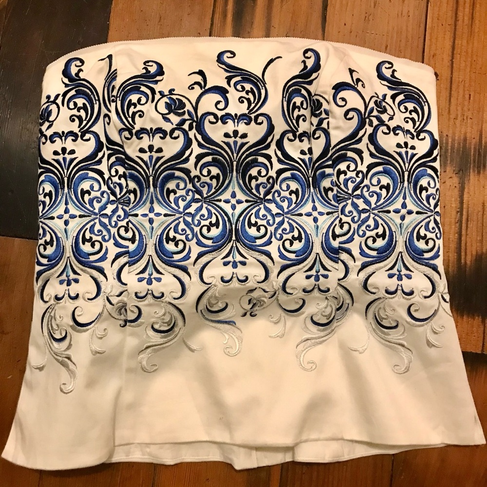 White House Black Market Blue and White Strapless Top